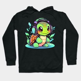 Cool Green Turtle with Headphones Hoodie